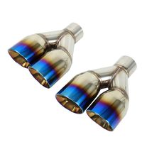 Set of 2 Blue Burnt Exhaust Duo Slant Polished Tip Staggered 2.5"In 3.5"Out Left Right