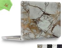 UESWILL Marble Pattern Smooth Soft-Touch Hard Shell Case Cover for MacBook Pro 13 inch with CD-ROM (Non-Retina) (Model A1278) + Microfibre Cleaning Cloth, (White/Gold)