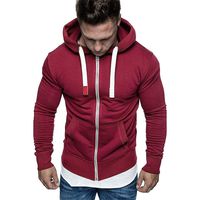 Mens Hoodies Full Zip Lightweight Slim Casual Long Sleeve Solid Hooded Pullover Sweatshirts Outwear Jacket Coats Red