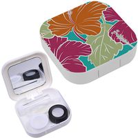 Portable Contact Lens Case Box Travel Kit Mirror + Bottle + Tweezers Container Holder [ Multicoloreding Flowers Leaves ]