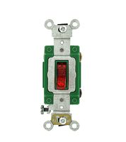 Leviton 3031-PLR 30 Amp, 120 Volt, Toggle Pilot Light, Illuminated On, Neutral Single-Pole AC Quiet Switch, Extra Heavy Duty Grade, Self Grounding, Red