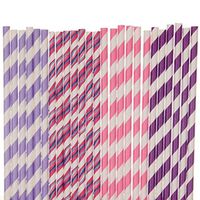 Biodegradable Paper Straws Mix, Unicorn, Lavender Hot Pink Purple, Striped (50)
