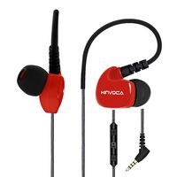 KINVOCA Wired Sweatproof Earhook in Ear Sport Workout Headphones - Noise Isolating Over Ear Earbuds with Microphone Remote for Running Jogging Gym Exercise Earphones,Cell Phone Ear Buds Headset Red
