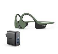 AfterShokz Trekz Air Wireless Bluetooth Headphones Bundle with Dual Port 24W USB Travel Wall Charger - Forest Green