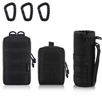 FUNANASUN 2 Pack Molle Pouches - Tactical Compact Water-Resistant EDC Pouch (2 Pack-Black + Water Bottle Pouch)