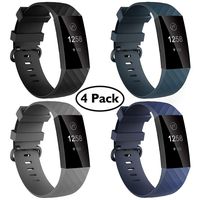 Velavior Waterproof Bands for Fitbit Charge 3/ Charge3 SE, Pack of 4, Soft Adjustable Replacement Wristbands for Women Men Small Large (Black/Navy/Darkslategray/Gray, S: for 5.5"-7.1" Wrist)