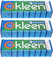 Okleen Blue Multi Use Scrub Sponge. Made in Europe. 27 Pack, 4.3x2.8x1.4 inches. Heavy Duty and Non Scratch Fiber. Odorless, Durable, Delicate Scrubber