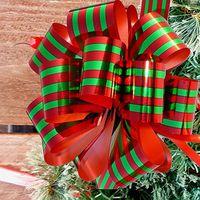 Christmas Gift Wrap Pull Bows - 5" Wide, Set of 6, Metallic Red Green Stripes, Gift Basket, Christmas Presents, Office, Decoration, School, Dance, Fundraiser, Wreath, Swag, Garland