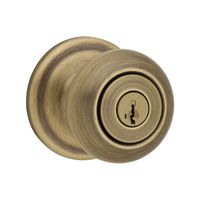 Kwikset Juno Entry Knob featuring SmartKey in Antique Brass