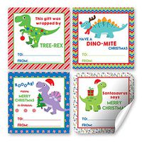 Christmas Dinosaur Gift Tag Stickers, Set of 12 2.5 X 2.5 Funny Square Christmas Present Labels by AmandaCreation