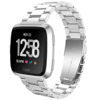Compatible for Fitbit Versa/Versa 2/Versa Lite Bands,GaoBao Black Solid Stainless Steel Metal Replacement Business Bracelet Strap Band for Fitbit Versa Sports Smart Watch Fitness Band Women Men,Silver