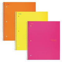 Five Star Spiral Notebooks, 1 Subject, Wide Ruled Paper, 100 Sheets, 10-1/2" x 8", Orange, Pink, Yellow, 3 Pack (38427)