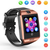 Smart Watch Bluetooth Q18 Touchscreen Wrist Watches SHFY Camera Compatible Android Phones Men Women (Gold)