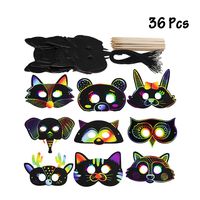 Greatstar 36Pcs Scratch Art Mask DIY Mask Colorful Scratch Paper Mask Children Scratch Mask for Birthday/Graduation/Halloween/Christmas/Celebration Having Fun