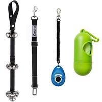 Zacro Dog Doorbells for Dog Training with One Dog Seat Belts， Housebreaking Your Doggy, One Training Clicker and One Dog Waste Bag Dispenser Included, Adjustable Door Bell Length, 7 Count