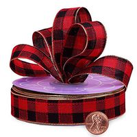 Buffalo Plaid Checkered Ribbon Decoration - 7/8" x 25 Yards, Black Red Checkered Faux Linen Fabric, Valentine's Day, Decor for Christmas Trees, Wreaths, Garlands, Hair Bows, Father's Day, Winter
