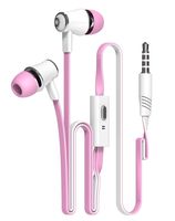 New Fashion Candy Color Original Earphones with Microphone Super Bass Noodle Line Earbuds Headphones Headset For iphone 6 6s Xiaomi Smartphone (Pink)