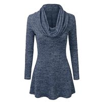 Cenglings Women's Cowl Neck Turtleneck Solid Long Sleeve Sweater Slim Fit Ruffle Flare Shirts Party Office Work Tops Blouse Navy