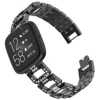 Goton Jewelry Band Compatible for Fitbit Versa 2 Band, Versa Band, Women Fashion Bling Crystal Diamond Rhinestone Stainless Metal Wristband Strap for Fitbit Versa2, Fitbit Versa, Versa Lite (Black)