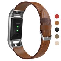Fundro Leather Replacement Bands Compatible with Fitbit Charge 2, Classic Genuine Leather Wristbands for Women Men, (#A Brown, Small)