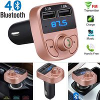 Car Bluetooth Charger, Elevin(TM) Wireless Bluetooth Handsfree Car Kit FM Transmitter MP3 Player Dual USB Charger (Rose Gold)