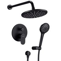 Shower System, Wall Mounted Shower Faucet Set for Bathroom with High Pressure 8" Rain Shower head and 3-Setting Handheld Shower Head Set, Pressure Balance Valve with Trim and Diverter, Matte Black