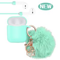 Silicone Protective Case For Airpods - Migugu Drop Proof Air Pods Protective Case Cover Silicone Skin for Apple Airpods 2 & 1 Charging Case, Cute Fur Ball Airpod Keychain/Strap (Mint Green)