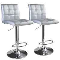 Leopard Square Back Adjustable Swivel Bar Stools, Set of 2, Silver