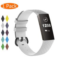 KingAcc Compatible Fitbit Charge 3 Bands, Soft Silicone Replacement Band for Fitbit Charge 3, Charge 3 SE, with Metal Buckle Wristband Strap Women Men (1-Pack, White, Small)