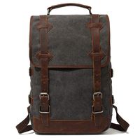 Sunsomen Men's Leather Waxed Canvas Vintage Laptop Backpack Campus Bag College Style Travel Rucksack Camping (gray)