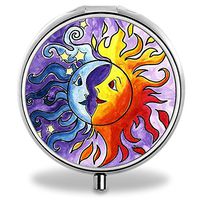 Custom Pill Case, Sun Round Compact 3 Metal Portable Pill Container for Daily Use