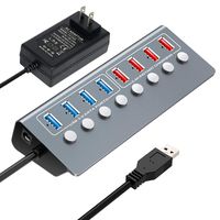 Powered USB 3.0 Hub,Aluminum 8 Port USB Data Charging Hub Splitter with12V/4A Power Adapter,Individual Power Switches and LED Indicators (4.9ft Extended Cable)