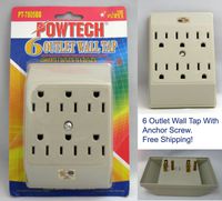 Fashion 6 outlet 3 prong grounded electric wall tap power adaptor PT-7805BB 15A