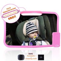 Moyu Home Infant Rear Facing Car Seat Mirror | Adjustable Smart Dual Mode LED Light with Remote | Crystal Clear View with 360 Degree Pivot | Full Assembled with Shatterproof Glass Pink