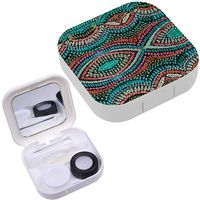 Portable Contact Lens Case Box Travel Kit Mirror + Bottle + Tweezers Container Holder [ Watercolor Geometric ]