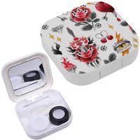 Portable Contact Lens Case Box Travel Kit Mirror + Bottle + Tweezers Container Holder [ Watercolor Different Patches Inspired ]