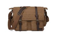 Sechunk Vintage Military Leather Canvas Laptop Bag Messenger Bags Medium