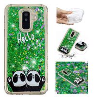 Liquid Glitter Case for Samsung Galaxy A6 Plus 2018,Aoucase Cartoon Pattern Luxury 3D Diamond Sparkle Quicksand Shockproof Anti-Scratch Soft Bumper Case with Black Dual-use Stylus,Hello Panda