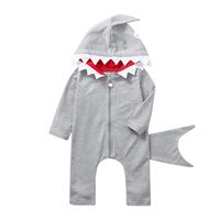 Newborn Baby Clothes Romper Cartoon Shark Costume Zipper Hoodie Jumpsuit Long Sleeve Autumn Tops (3-6 Months, Gray)