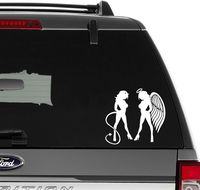 Sexy Angel Devil Girl Nice Naughty Vinyl Decal Sticker For Wall Decor, Windows, Laptop, Car, Truck, Motorcycle, Vehicles (Size-6 inch/15 cm Wide) - (Gloss WHITE Color)
