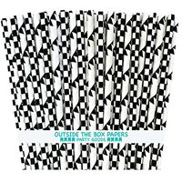 Outside the Box Papers Checked and Banner Paper Drinking Straws 7.75 inches 100 Pack Black, White
