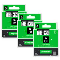 Equivalent Dymo D1 43613 1/4'' W, D1 40913 3/8'' W, D1 45013 1/2'' W, Black on White Tapes Compatible with DYMO LabelManager 160 280, 3-Pack