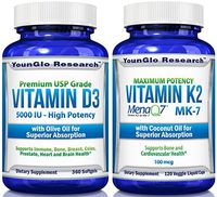 Vitamin D3 5000 IU Plus Vitamin K2 MK7 MenaQ7 Bundle (1 Bottle of Each)