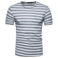 HimTak  Men's Summer Casual Stripe Round Neck Pullover T-shirt Top Blouse (Gray,M)