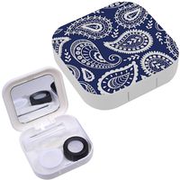 Portable Contact Lens Case Box Travel Kit Mirror + Bottle + Tweezers Container Holder [ Paisley Blue White ]