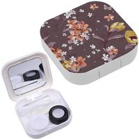 Portable Contact Lens Case Box Travel Kit Mirror + Bottle + Tweezers Container Holder [ Elegance Flowers On ]