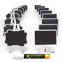 Mini Chalkboard Label Signs 16 Pack with Easel Stand Design, Small Chalk Blackboards for Food and Table Numbers, Best Rustic Decoration for Weddings and Birthday Parties, 2 Design Party Supplies