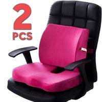 Orthopedic Memory Foam Seat Cushion and Lumbar Support Back Pillow for Lower Back Tailbone and Sciatica Relief Office Chair Gaming Chair and Car Seat Cushion Set with Adjustable Strap (RoseRed)