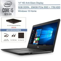 2020 Dell Inspiron 14" Laptop Computer, 10th Gen Intel Quad-Core i5 1035G4 Up to 3.7GHz (Beat i7-7500u), 8GB DDR4 RAM, 256GB PCIe SSD+ 1TB HDD, 802.11ac WiFi, Windows 10, EST External DVD+ Accessories