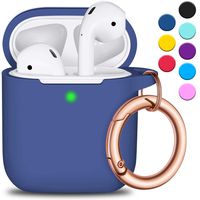R-fun AirPods Case Cover with Keychain, Full Protective Silicone AirPods Accessories Skin Cover for Women Girl with Apple AirPods Wireless Charging Case, Front LED Visible-Royal Blue